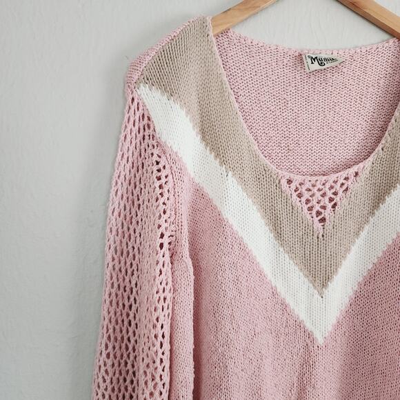 Show Me Your Mumu Daveny Pink Chevron Knit Sweater Sheer Sleeves XL - Picture 6 of 13